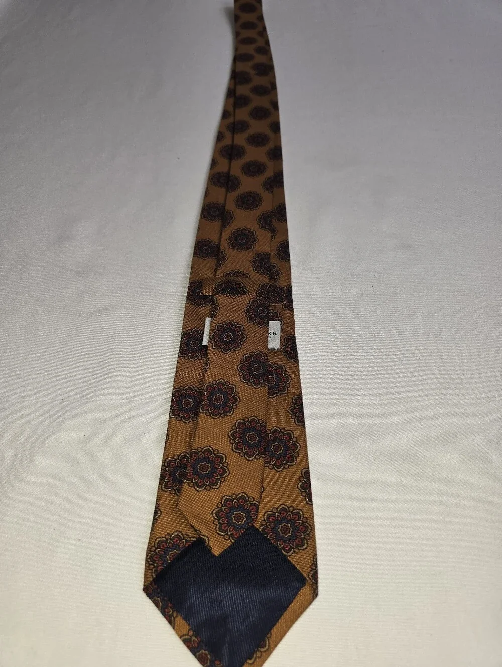 R. Hanauer Wool Silk Blend Men's Neck Tie Copper Brown Geometric Flowers